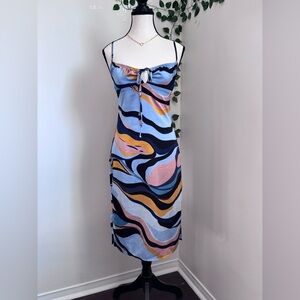 LA Hearts | Tank Top Midi Dress | Size XS | Blue, Pink, Yellow 60s Print